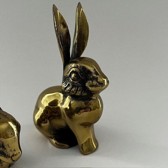 Vintage Brass Bunny Rabbit Figurines - Set of 2 - Picture 5 of 9
